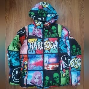 Hardsoda Limited Puffer Jacket with a multi-color graphic print Unisex Size M